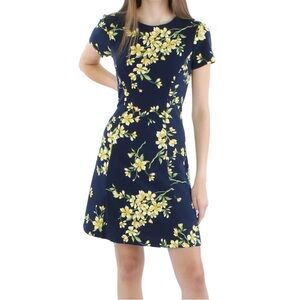 Floral Navy Yellow Fit and Flare Dress